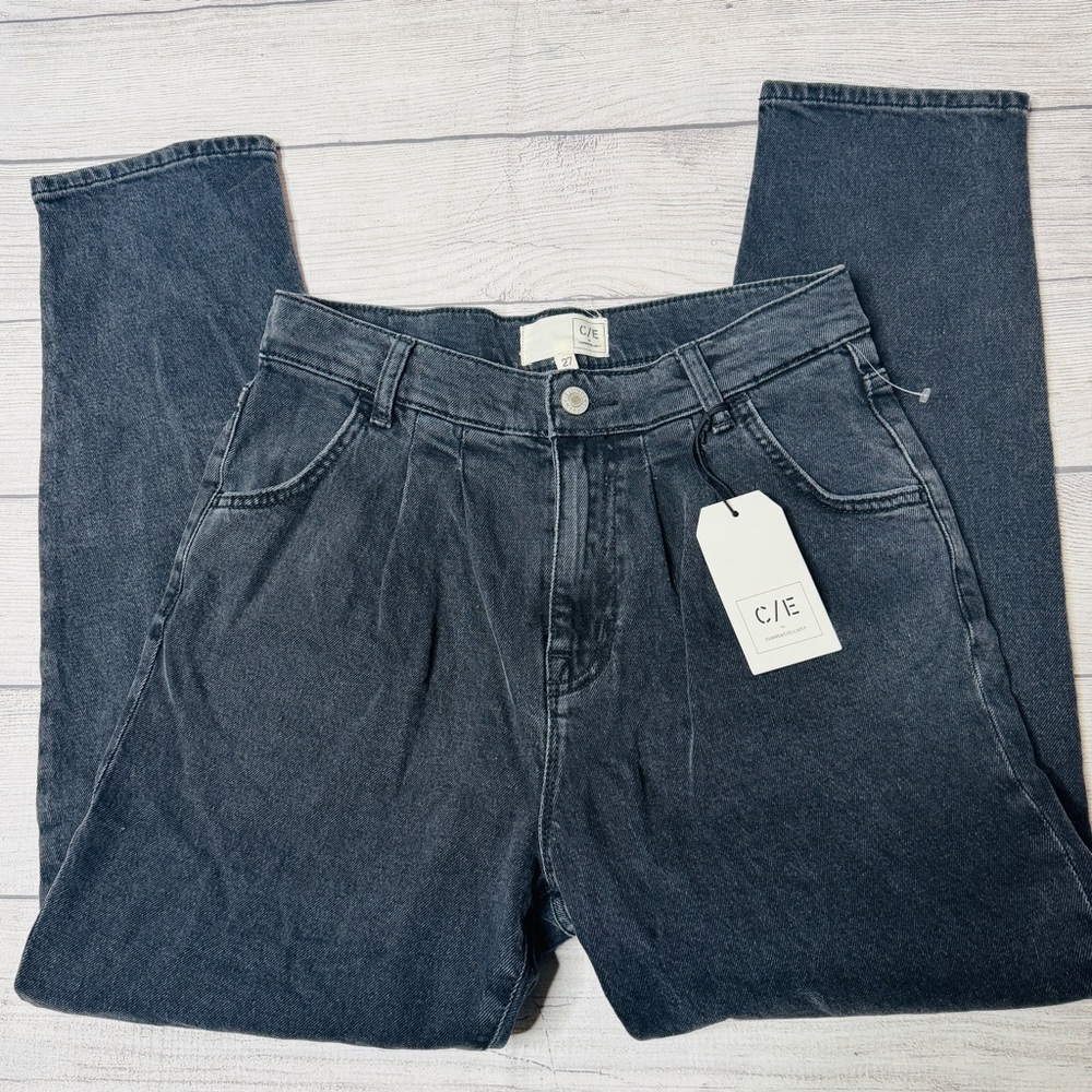 Current Elliott Women's Gravity‎ Pleated Straight Jeans Black Wash Size 27 NWT